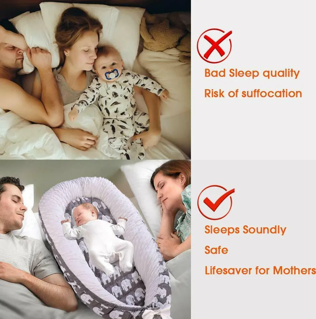 Topchances Kuschelnest Babynest Multifunktionales Nest Für Babys Säuglinge Reisebett, 100% Baumwolle Bionic Bett, Für 0-24 Monate Baby Und Säuglinge (Grau/Elefant) 6 Topchances Kuschelnest Babynest Multifunktionales Nest Für Babys Säuglinge Reisebett, 100% Baumwolle Bionic Bett, Für 0-24 Monate Baby Und Säuglinge (Grau/Elefant) – Bild 6