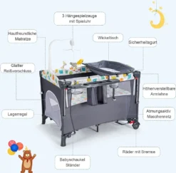 5 In 1 Babybett Mit Matratze, Reisebett Baby Mit Wickeltisch, Spieluhr Und Spielzeug, Laufstall | Beistellbett | Babyschaukel Für Baby Ab Geburt (Grau) 8 5 In 1 Babybett Mit Matratze, Reisebett Baby Mit Wickeltisch, Spieluhr Und Spielzeug, Laufstall | Beistellbett | Babyschaukel Für Baby Ab Geburt (Grau) -Babyfreude Deutschland Verkaufs-Shop fcd72b0952260189747e7edb177ab03d