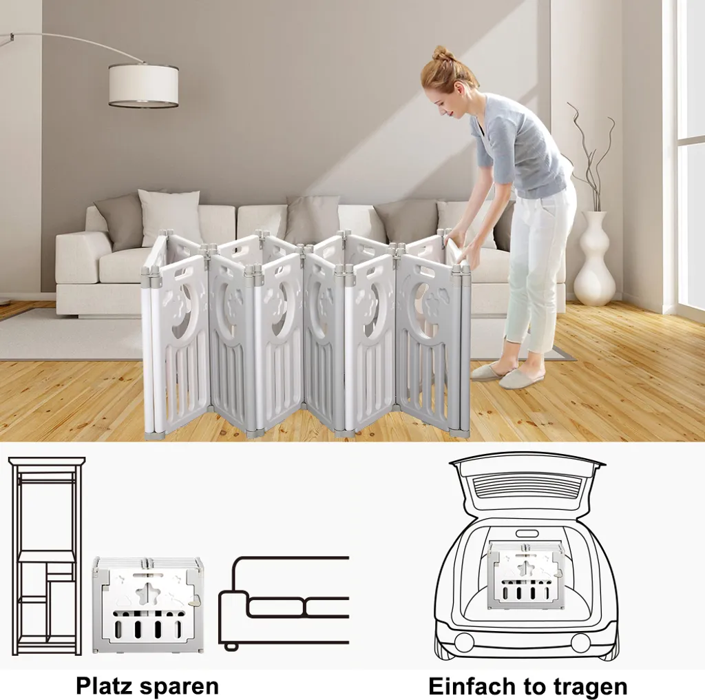 Dripex Laufgitter Laufstall Baby Absperrgitter 14-Paneele Schutzgitter Krabbelgitter Für Kinder Aus Kunststoff Mit Tür Und Spielzeugboard-Grau-Weiß 3 Dripex Laufgitter Laufstall Baby Absperrgitter 14-Paneele Schutzgitter Krabbelgitter Für Kinder Aus Kunststoff Mit Tür Und Spielzeugboard-Grau-Weiß – Bild 3